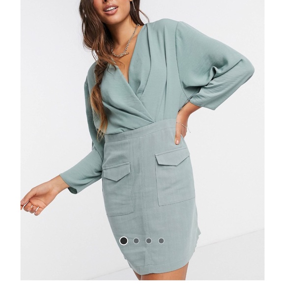 Asos Sage Faux Wrap Dress - Picture 1 of 4